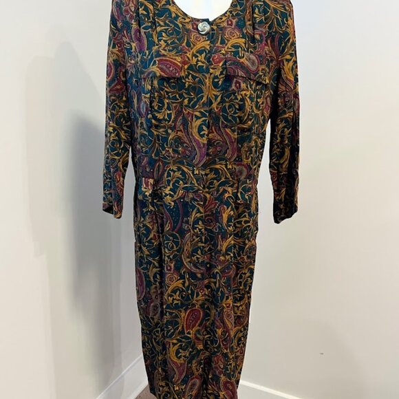 80s Paisley Dress teal and gold - Picture 5 of 8